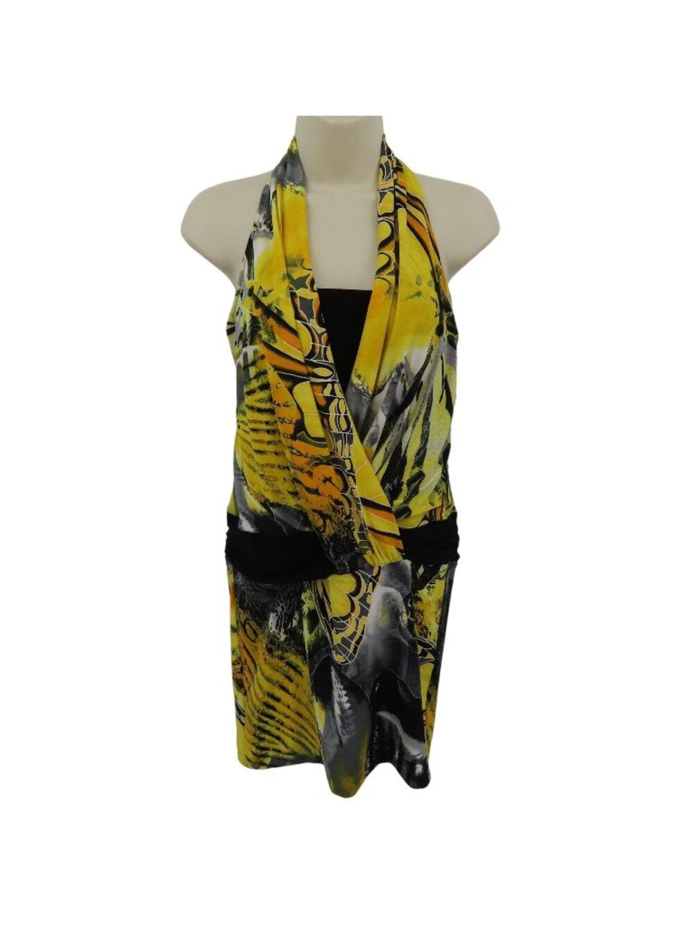 Cache Women Small Yellow Black Butterfly Wing Print Halter Dress Y2K 2000s 00s
